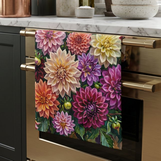 Farbige Dahlienblumen Geschirrtuch (Von Creator hochgeladen)