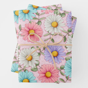 Farbige Daisy-Blume Rosa Geschenkpapier Set