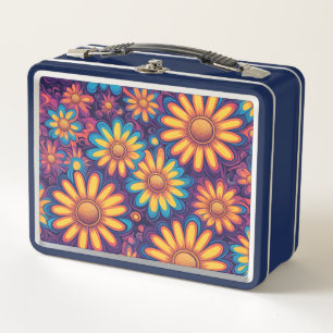 Farbige Daisy Blume rustikales psychedelisches Mus Metall Brotdose