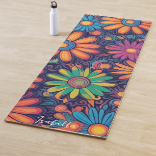 Farbige Daisy Blume rustikales psychedelisches Mus Yogamatte