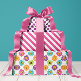 Farbige Daisy Floral Stripes Polka Dot Geschenkpapier Set