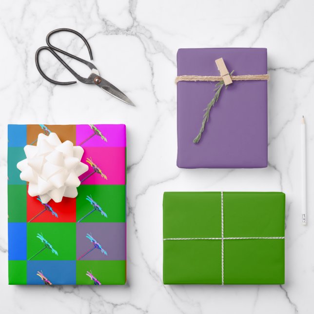 Farbige Daisy Square Abstrakte Kunst, grüne Lila Geschenkpapier Set (Vorderseite)