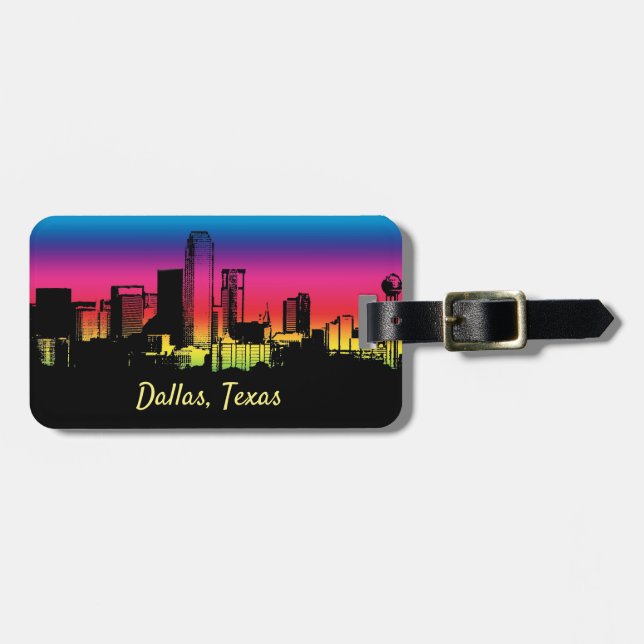 Farbige Dallas Skyline Gepäckanhänger (Vorderseite horizontal)