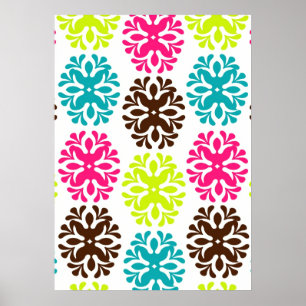 Farbige Damaske niedliche Neonröhre Blume Poster