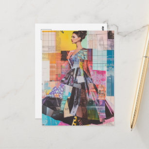 Farbige Dame in Mode Mixed Media Collage Postkarte