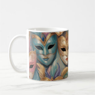 Farbige Darstellung der Karnevalsmasken Kaffeetasse