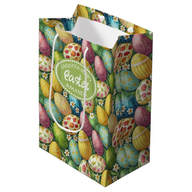 Farbige dekorierte Ostereier ID1012 Mittlere Geschenktüte (Vorderseite Schrägansicht)