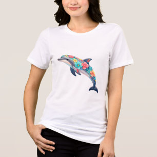 Farbige Delfin-Shirt Floral Ozean Boho-Tee Tri-Blend Shirt