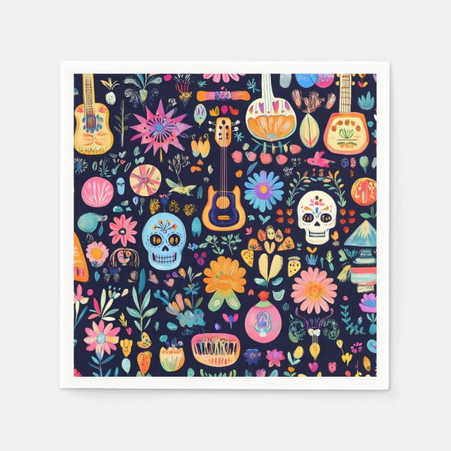Farbige Dias de los muertos Muster Serviette (Vorderseite)