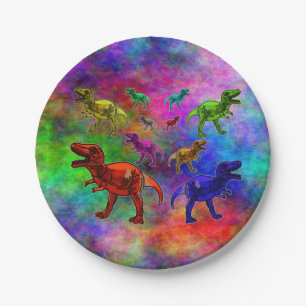 Farbige Dinosaurier auf pastellfarbenem Hintergrun Pappteller