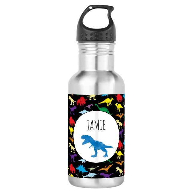 Farbige Dinosaurier Kids Pattern Edelstahlflasche (Vorderseite)