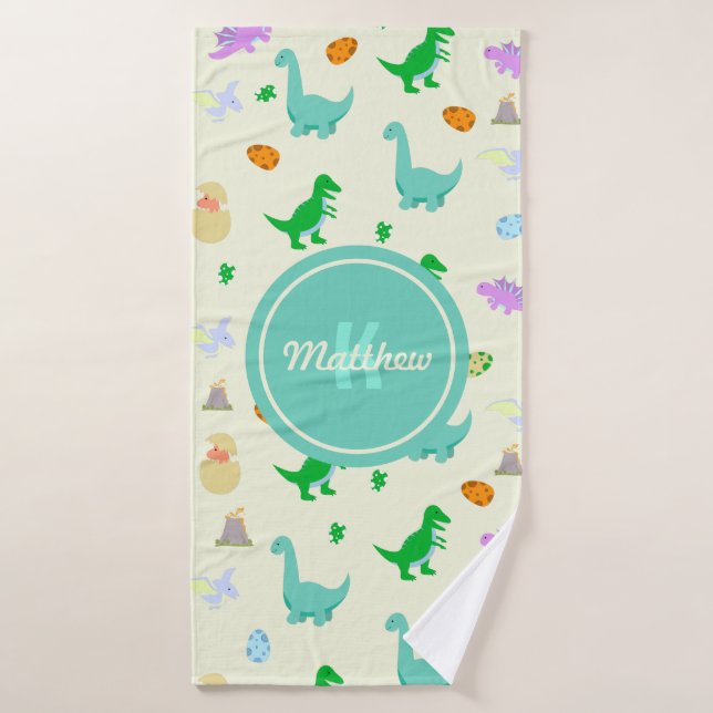 Farbige Dinosaurier und Eiermuster Kids Boys Monog Badehandtuch (Badehandtuch)
