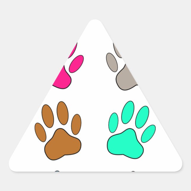 Farbige Dog Paw Print Patches Dreieckiger Aufkleber (Vorderseite)