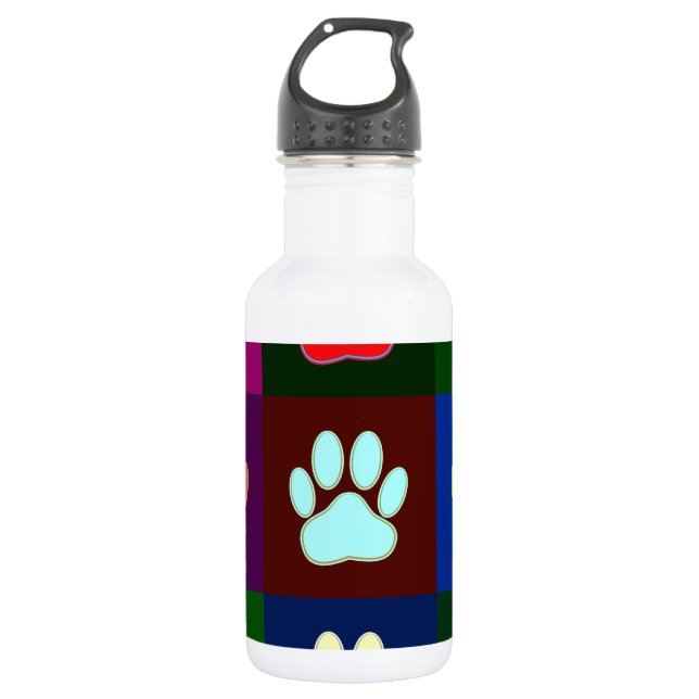 Farbige Dog Paw Print Patches Edelstahlflasche (Vorderseite)