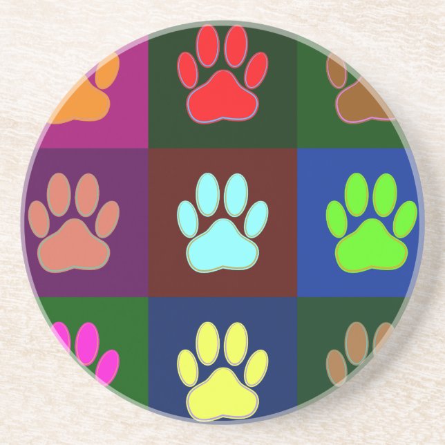 Farbige Dog Paw Print Patches Getränkeuntersetzer (Vorne)