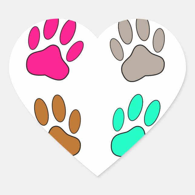 Farbige Dog Paw Print Patches Herz-Aufkleber (Vorderseite)