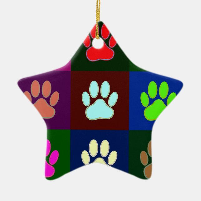Farbige Dog Paw Print Patches Keramikornament (Vorne)
