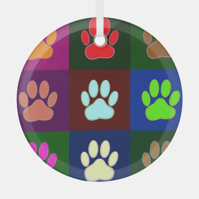 Farbige Dog Paw Print Patches Ornament Aus Glas (Vorderseite)