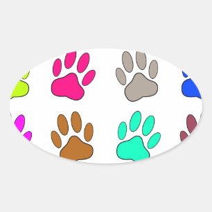Farbige Dog Paw Print Patches Ovaler Aufkleber