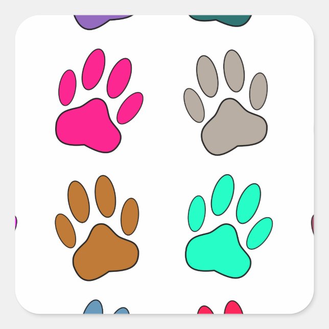 Farbige Dog Paw Print Patches Quadratischer Aufkleber (Vorderseite)
