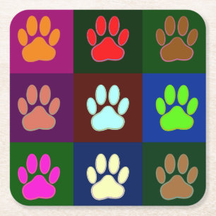 Farbige Dog Paw Print Patches Rechteckiger Pappuntersetzer