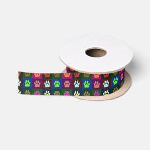 Farbige Dog Paw Print Patches Satinband