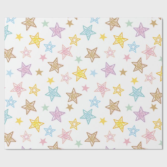 Farbige Doodle Stars Wrapping Paper Geschenkpapier (Flach)