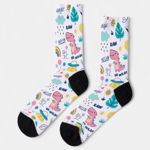 Farbige Doodtiere und Wortmuster Socken