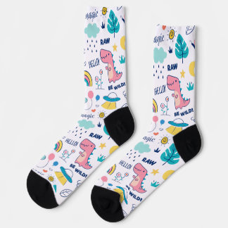 Farbige Doodtiere und Wortmuster Socken