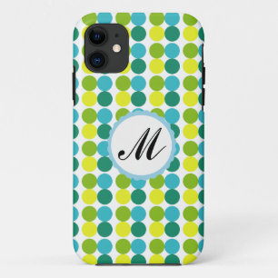 Farbige Dots Custom Monogram iPhone Gehäuse blau title_seo2