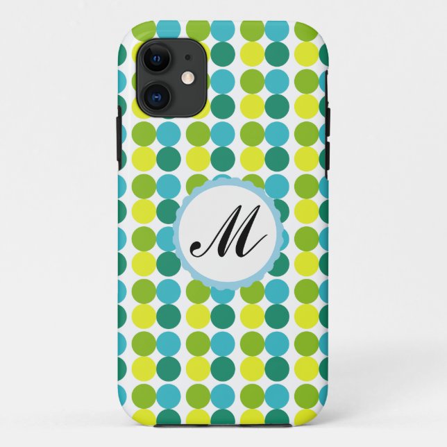 Farbige Dots Custom Monogram iPhone Gehäuse blau Case-Mate iPhone Hülle (Rückseite)