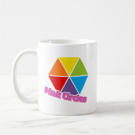 Farbige Dreiecke mit rosa Kreise Text Tasse