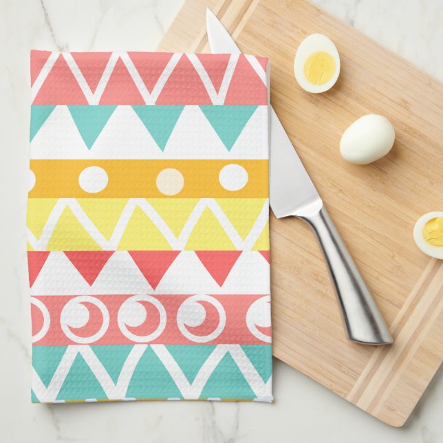 Farbige Dreiecke und Kreise Geschirrtuch (Viertel Falte)