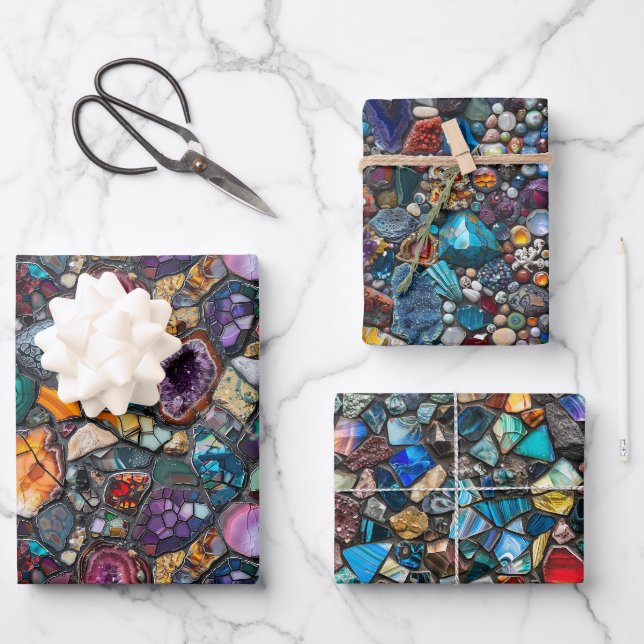 Farbige Edelsteine und mineralisches Intricate Mus Geschenkpapier Set (Vorderseite)