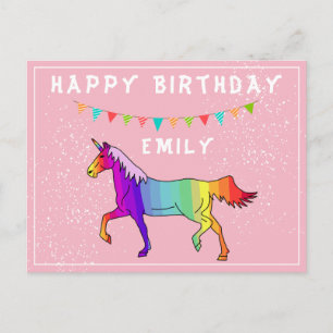 Farbige Einhorn-Girlande Flagge Rosa Happy Birthda Postkarte