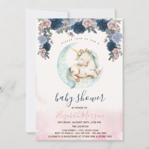 Farbige Einhorn-Mond-Blumen-Baby-Party Einladung