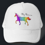 Farbige Einhorn Truckerkappe<br><div class="desc">Das Design hat einen bunten Regenbogenunicorn und einen Text My Unicorn, dass Sie ändern können. Ideal für einsame Liebhaber.</div>