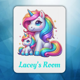 Farbige Einhörner, Mit Monogramm | Türschild