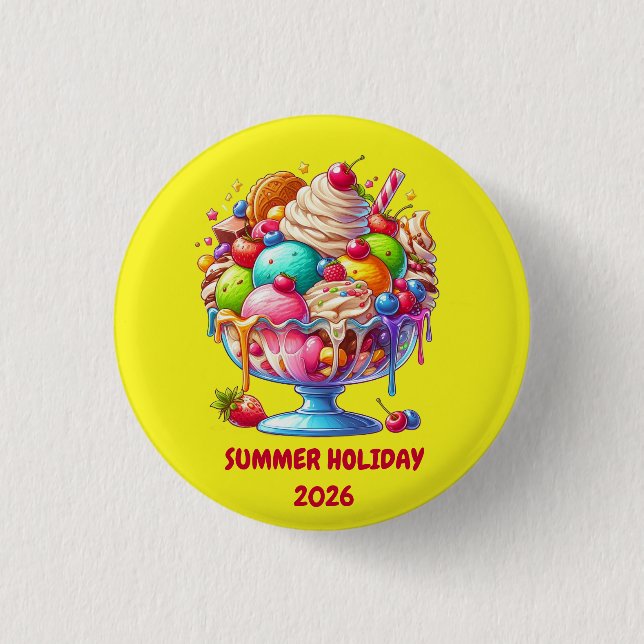 Farbige Eisbecher-Sundae – Süße Dessert-Illustrati Button (Vorderseite)