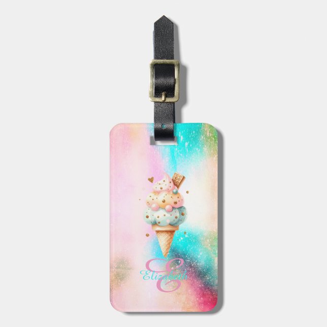 Farbige Eiscreme-Monogramm Gepäckanhänger (Vorderseite vertikal)