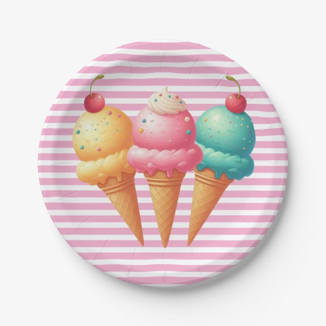 Farbige Eiscreme Pappteller (Vorderseite)