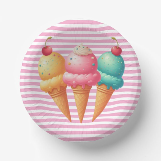 Farbige Eiscreme Pappteller (Vorderseite)