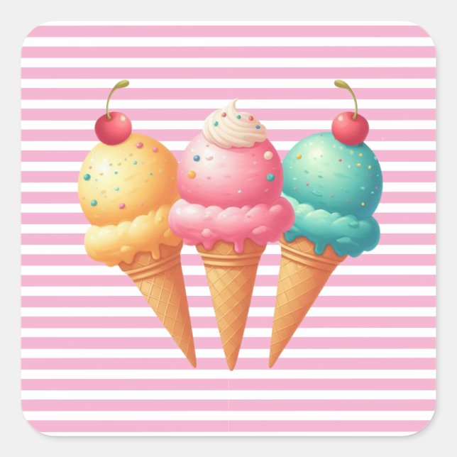 Farbige Eiscreme Quadratischer Aufkleber (Vorderseite)