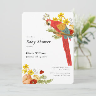 Farbige Elegante Florale Papageien-Vogel-Baby-Part Einladung