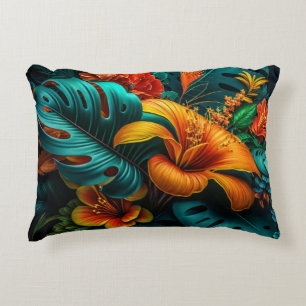 Farbige elegante tropische Blätter und Blumen   Dekokissen