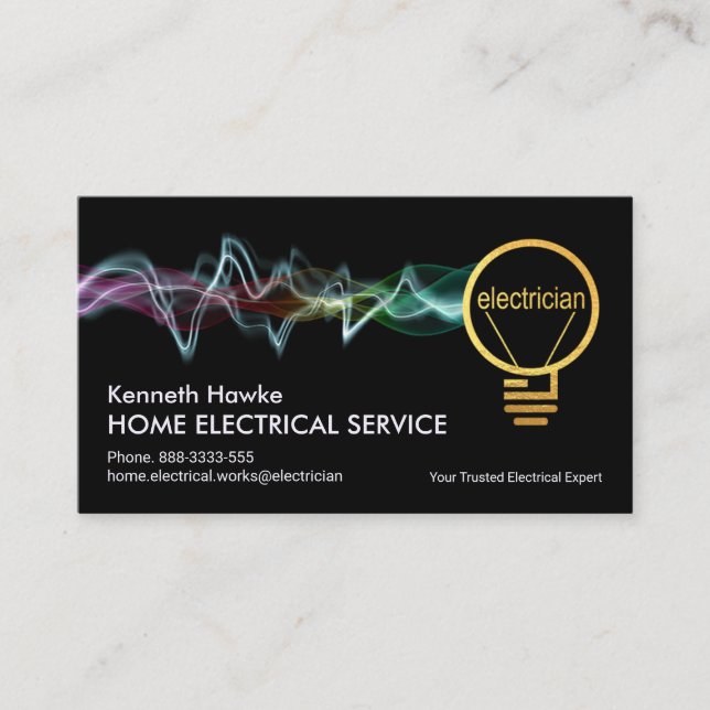 Farbige elektrische Ladung Gold Electrician Bulb Visitenkarte (Vorderseite)