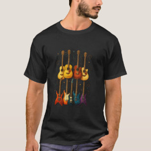 Farbige elektrische und akustische Gitarren Musik T-Shirt
