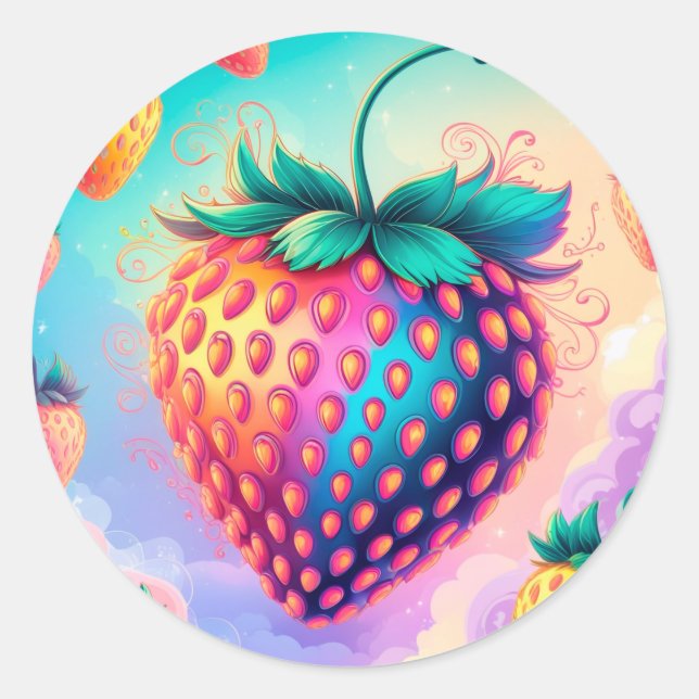 Farbige Erdbeere für den Sommer Runder Aufkleber (Vorderseite)