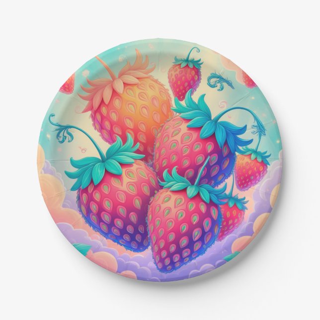 Farbige Erdbeere Pappteller (Vorderseite)