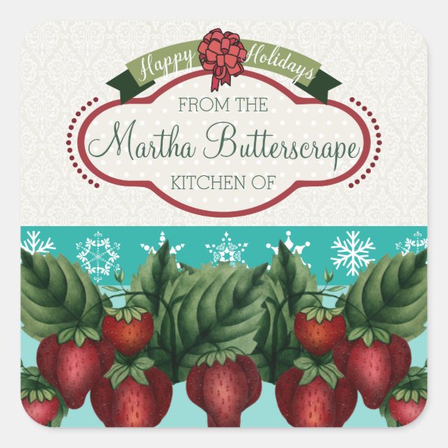 Farbige Erdbeeren Schneeflockengebäck Quadratischer Aufkleber (Vorderseite)